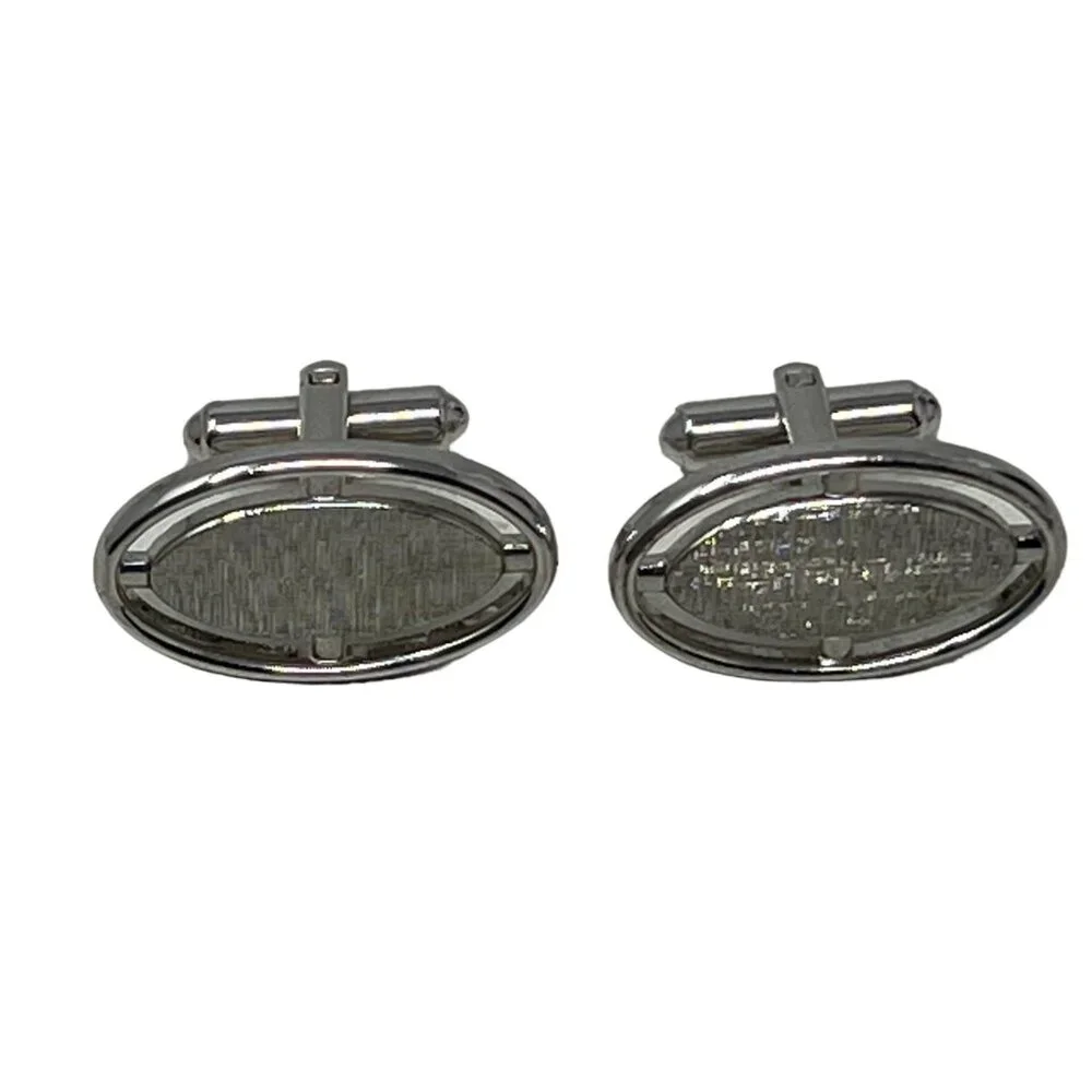 Vintage Hickok Mens‎ Cufflinks Silver Tone Oval Shiny and Brushed Finish
